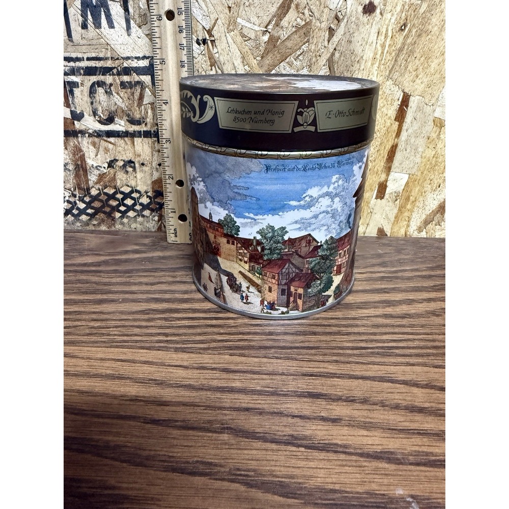 Vintage 1992 Schmidt Lebkuchen Tin West Germany Nuremberg Castle Round Canister